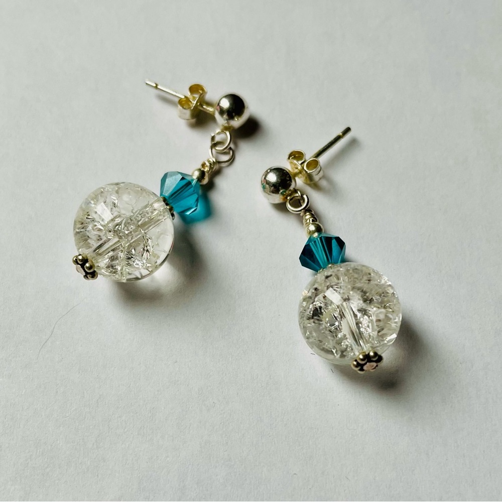 Stunning Artisan NWOT Earrings with Quartz, Swarovski Crystal, & Sterling Silver